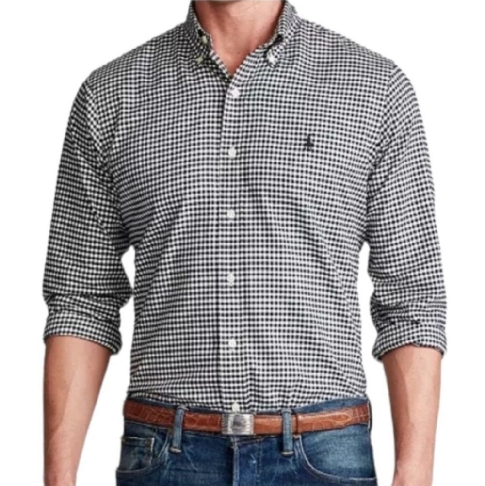Ralph Lauren Blue Label Shirt Men's XL Black White Gingham Checkered Button Down - Picture 2 of 14